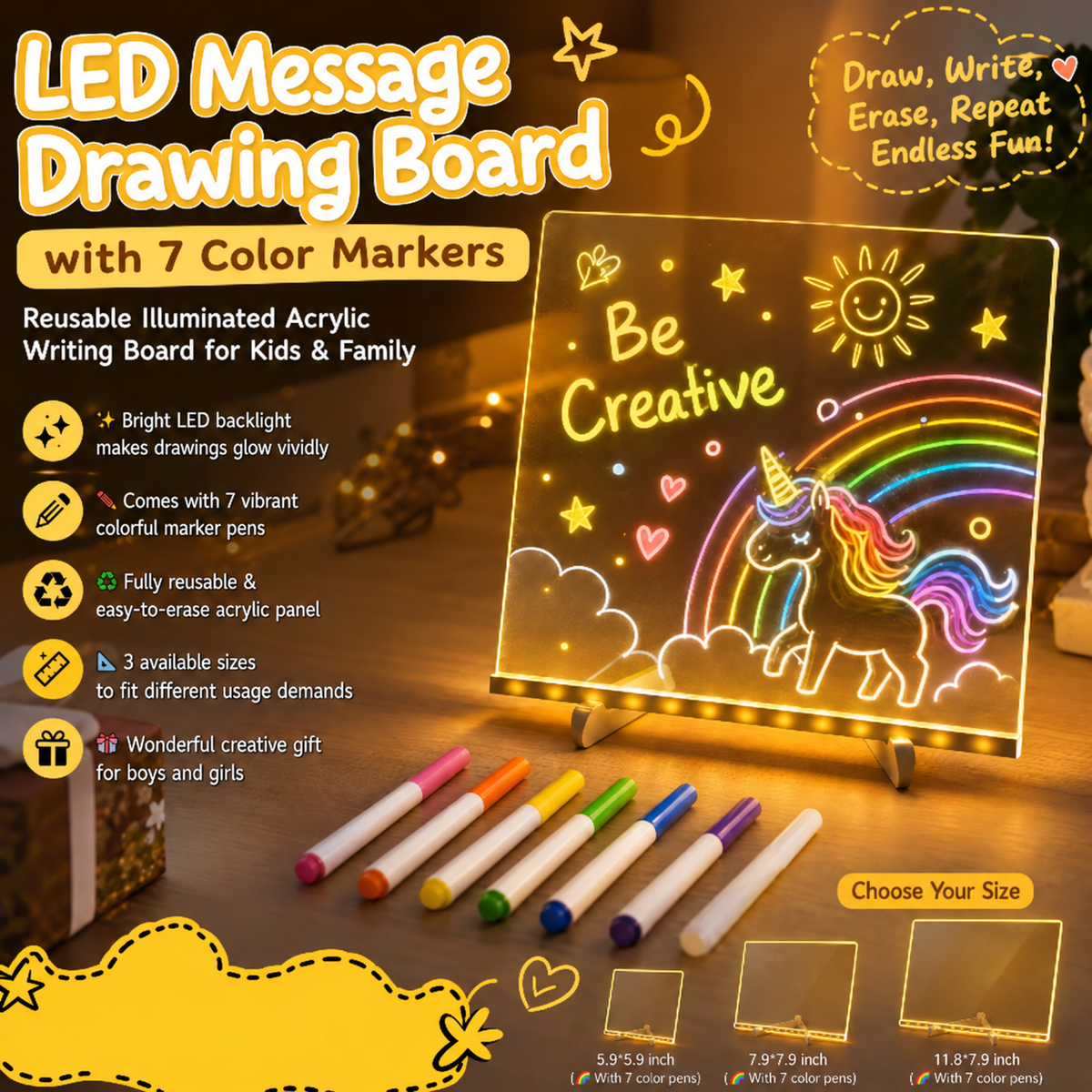 🎄Christmas Hot Sale - LED Note Board with Colored Pens