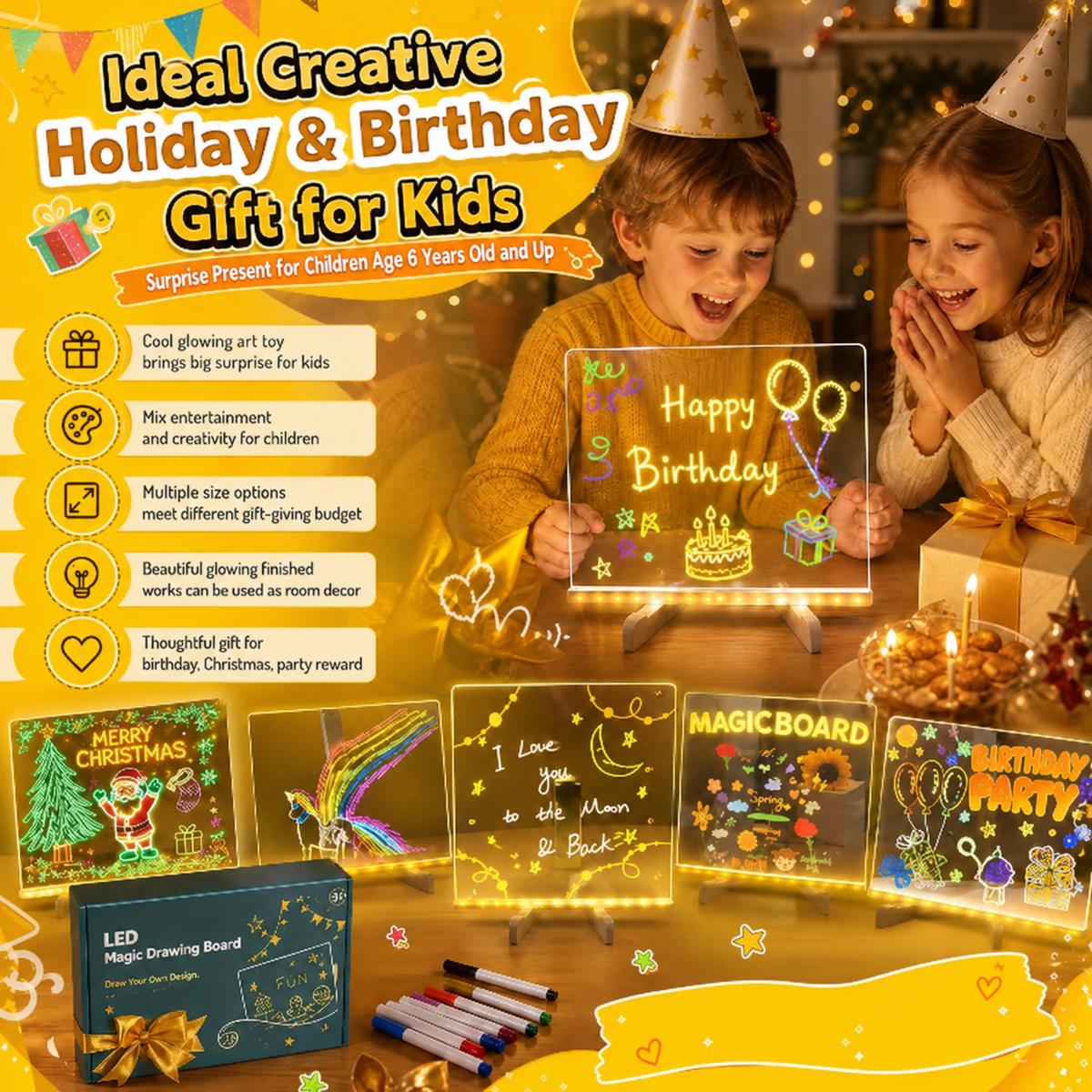 🎄Christmas Hot Sale - LED Note Board with Colored Pens