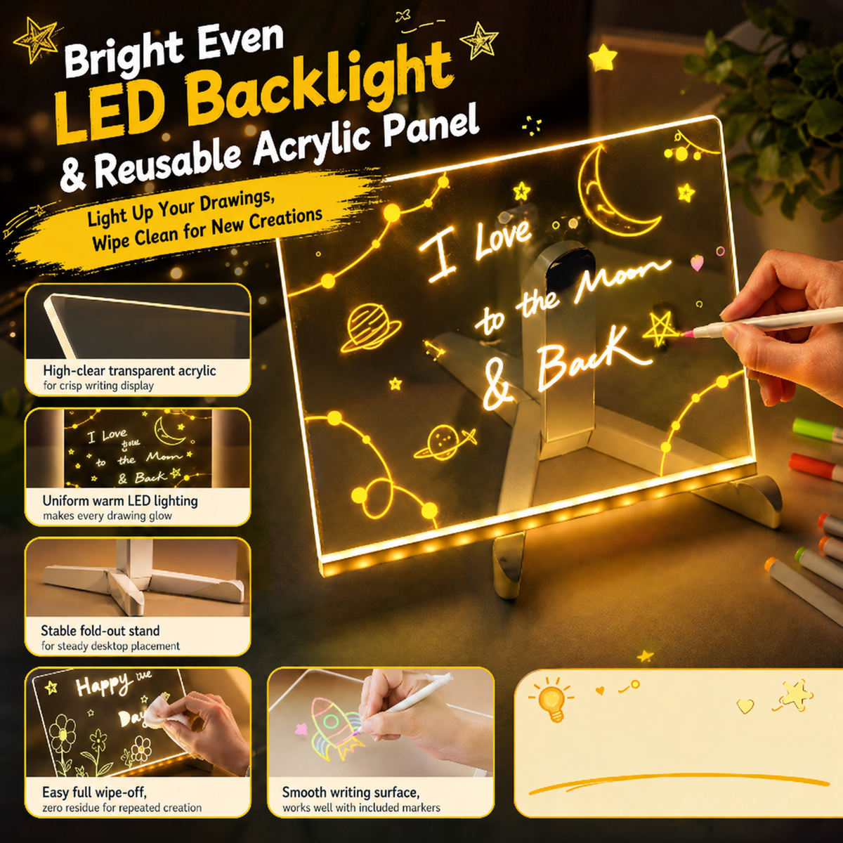 🎄Christmas Hot Sale - LED Note Board with Colored Pens