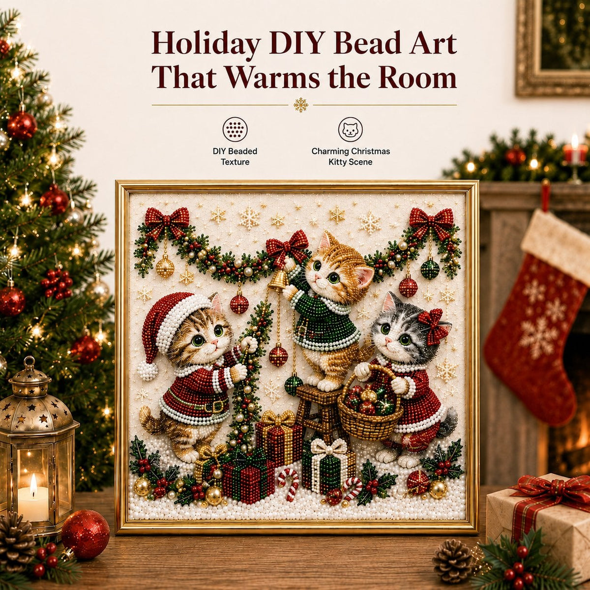 🎄🐾 LAST DAY 49% OFF – Premium 3D Pearl Christmas Kitty Art Kit | Luxury Flocked Canvas with Scratch-Resistant Non-Fading Pearl Beads DIY Holiday Decor 🎅🐱❄️