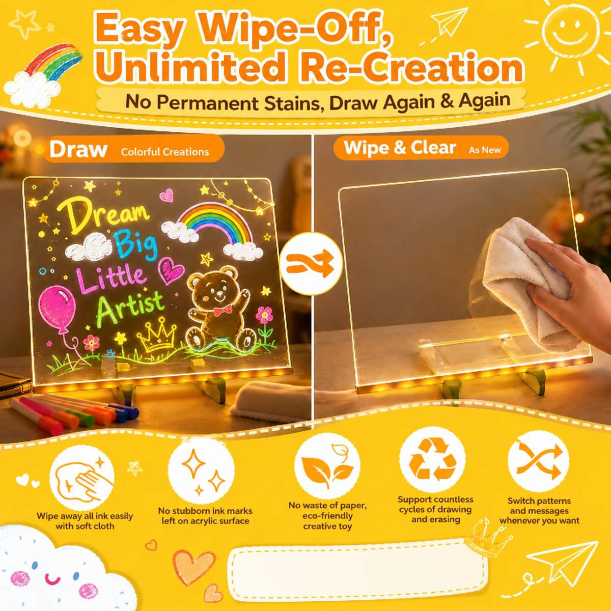 🎄Christmas Hot Sale - LED Note Board with Colored Pens