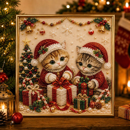 🎄🐾 LAST DAY 49% OFF – Premium 3D Pearl Christmas Kitty Art Kit | Luxury Flocked Canvas with Scratch-Resistant Non-Fading Pearl Beads DIY Holiday Decor 🎅🐱❄️
