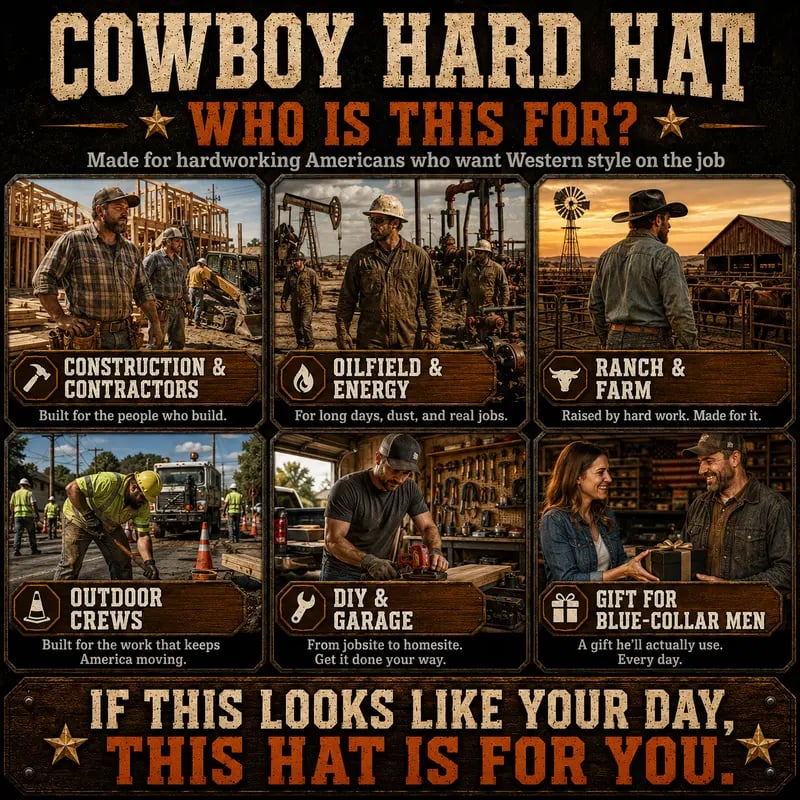 Cowboy Hard Hat 🧢 – Vented Wide Brim Safety Helmet 🪖 for Construction & Ranch Work 🚧🐎