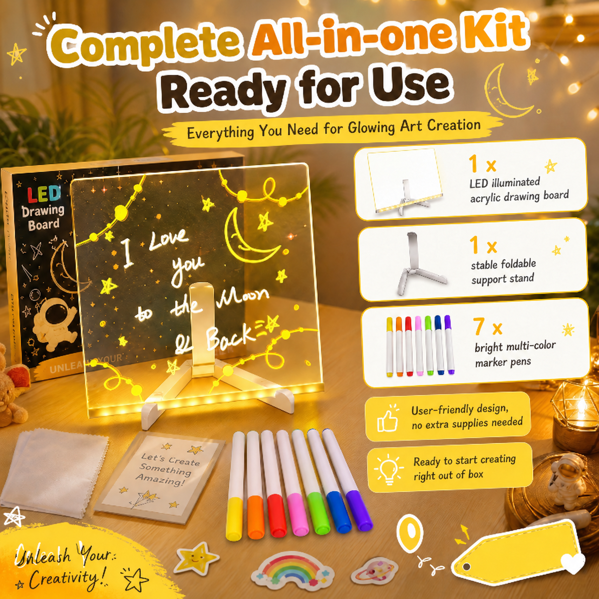 🎄Christmas Hot Sale - LED Note Board with Colored Pens