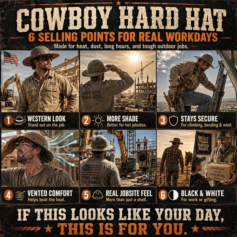 Cowboy Hard Hat 🧢 – Vented Wide Brim Safety Helmet 🪖 for Construction & Ranch Work 🚧🐎