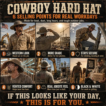 Cowboy Hard Hat 🧢 – Vented Wide Brim Safety Helmet 🪖 for Construction & Ranch Work 🚧🐎