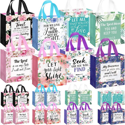 💐16 Pcs Floral Scripture Reusable Gift Tote Bags