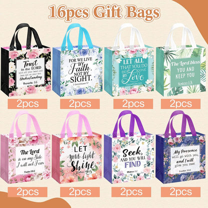 💐16 Pcs Floral Scripture Reusable Gift Tote Bags