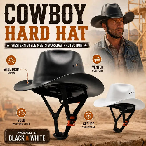 Cowboy Hard Hat 🧢 – Vented Wide Brim Safety Helmet 🪖 for Construction & Ranch Work 🚧🐎