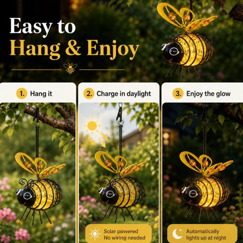 🌙🍃Hanging Solar Bee Light – Warm Amber Glow